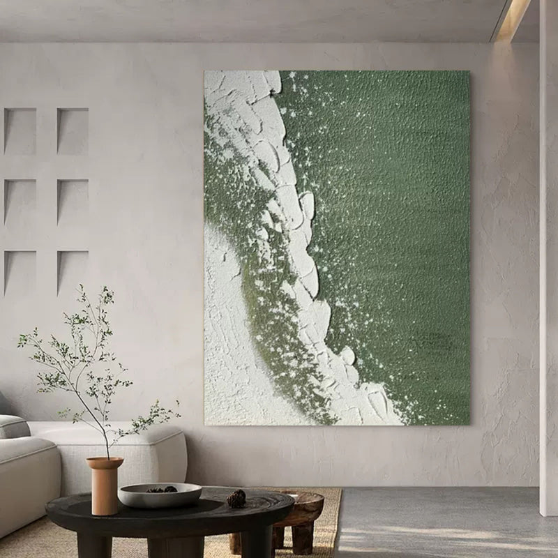 Large 3D Green Minimalist Abstract Paintings Large 3D Green Textured Wall Art Wabi-Sabi Artwork