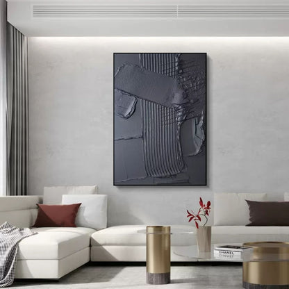 Black 3D Textured Abstract Painting Black Minimalist Abstract canvas Art 3D Plaster Abstract Art