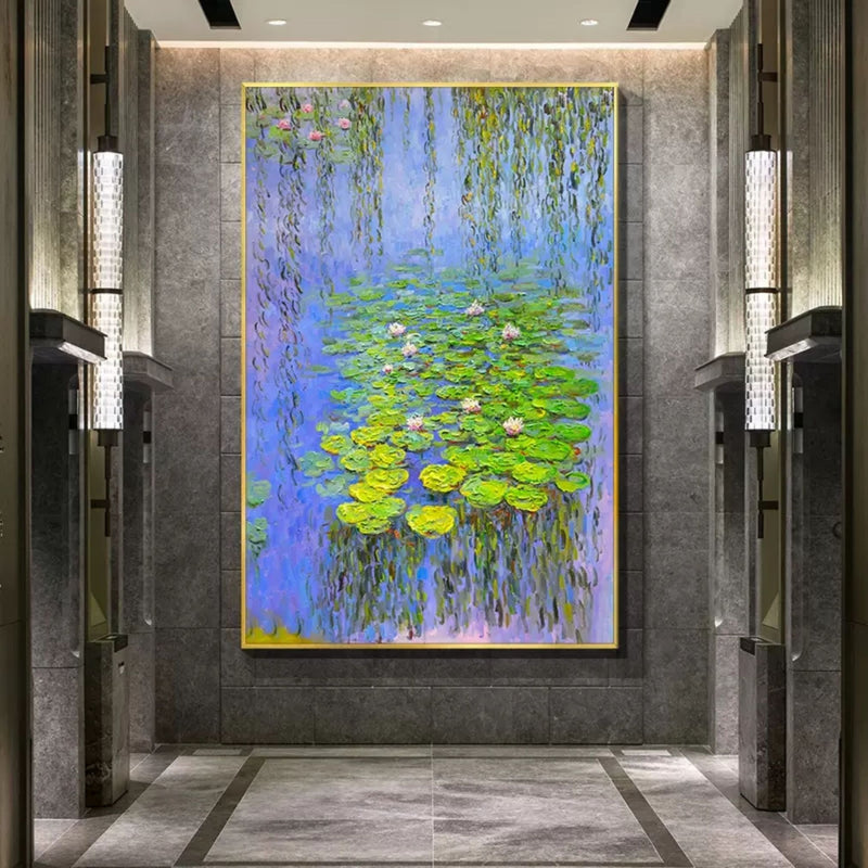 Monet Water Lily Impressionism 3D Water Lily Texture Acrylic Canvas Painting Hallway decor Painting