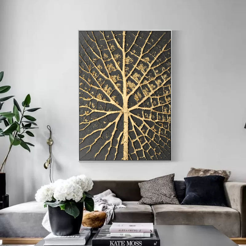 Gold and Black 3D Abstract Painting 3D Textured Wall Art 3D Plaster Art Luxury Decorative Painting