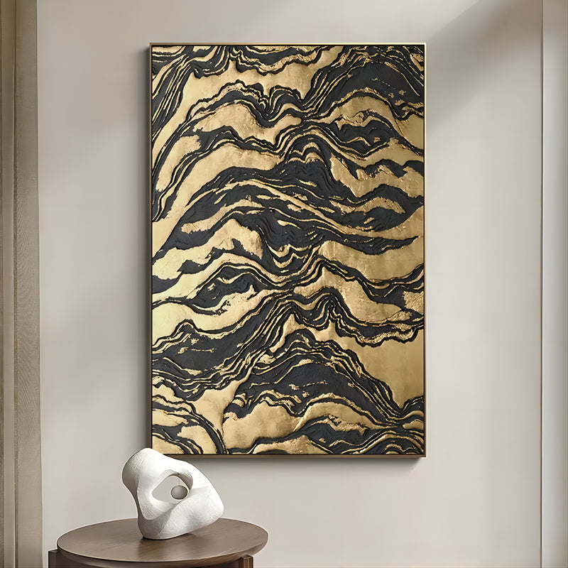 Gold and black Abstract Oil Painting Gold 3D Textured Acrylic Canvas Art Large luxury home decoration painting