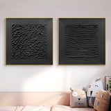 Black 3D Abstract Art Set of 2 Black Textured Wall Decor Painting Set of 2 Black Wabi-Sabi Wall Art Set of 2