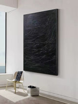 Large black 3D minimal art on canvas Textured wall art Black minimalist abstract painting Modern wall decor