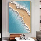 Large Blue 3D Sea Texture Painting on Canvas Texture Wall Art Plaster Wall Art Sea View Room Decor