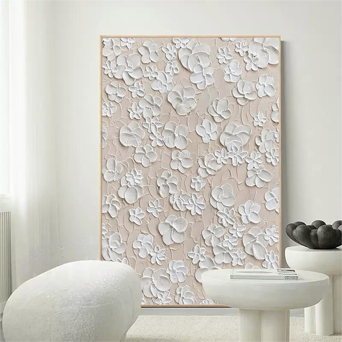 White Flower 3D Plaster Art 3D Flower Textured Acrylic Painting White ...
