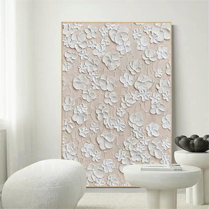 White Flower 3D Plaster Art 3D Flower Textured Acrylic Painting White Flower Plaster Wall Art