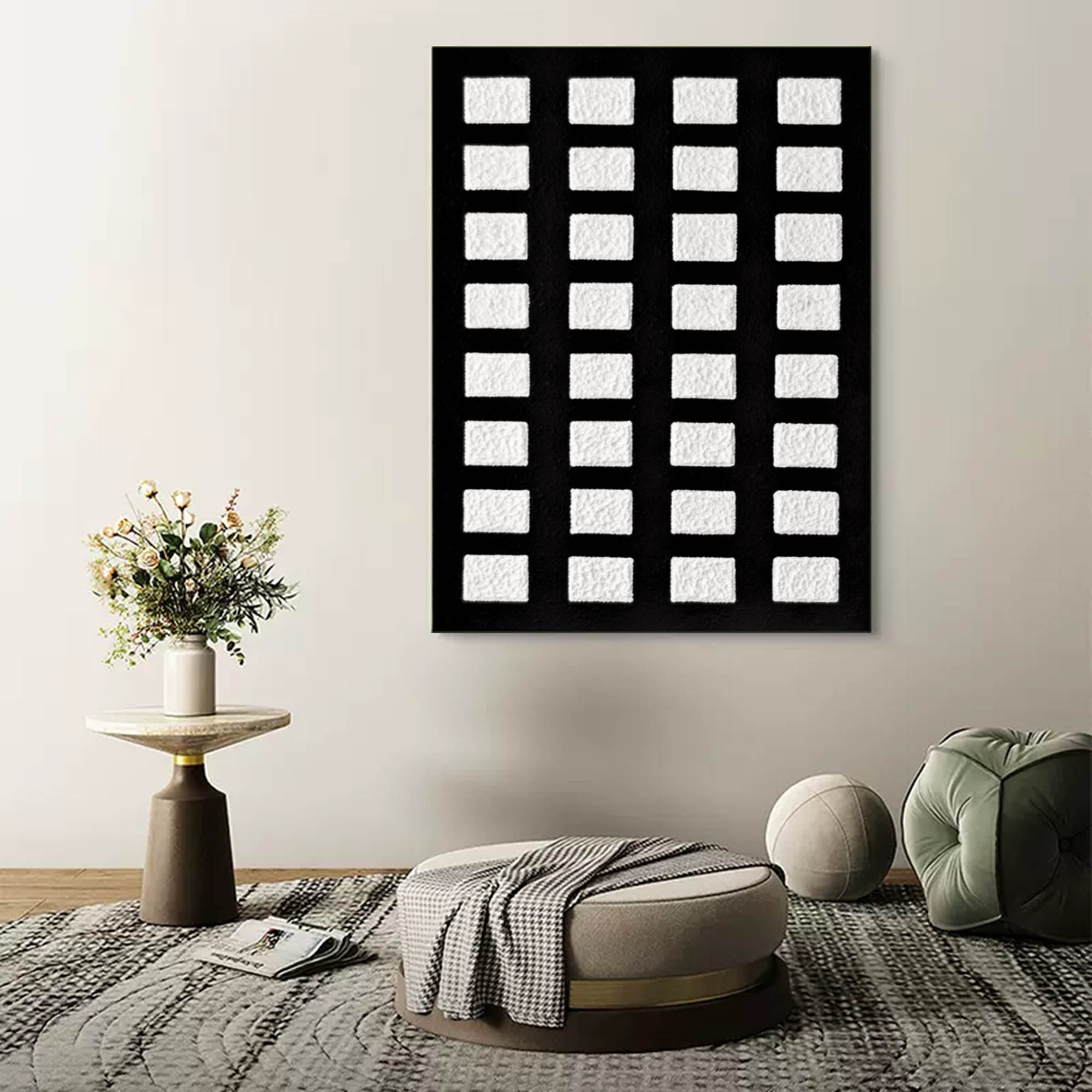 Large 3D Black and White Abstract Art Canvas Textured Art Abstract Paintings Minimalist Oil Painting