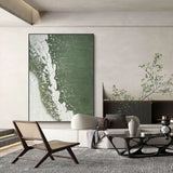 Large 3D Green Minimalist Abstract Paintings Large 3D Green Textured Wall Art Wabi-Sabi Artwork