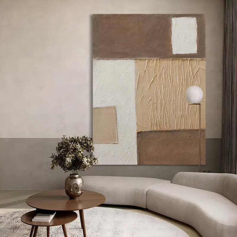 Wabi-Sabi Wall Art Brown Abstract Canvas Painting Brown Minimalist Art Japanese Oil Painting