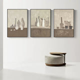 Large 3D Gray and Brown Oil Painting Set of 3 Still Life Oil Painting 3 piece set Wabi Sabi Wall Art