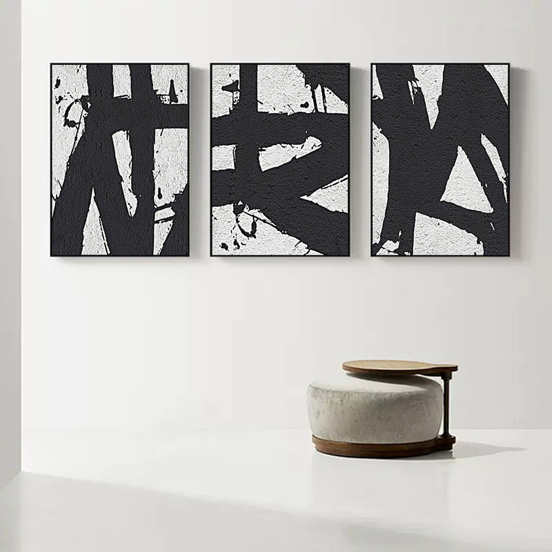 Black and White 3D Abstract Art Set of 3 Textured Wall Art Minimalist Abstract Painting Set of 3
