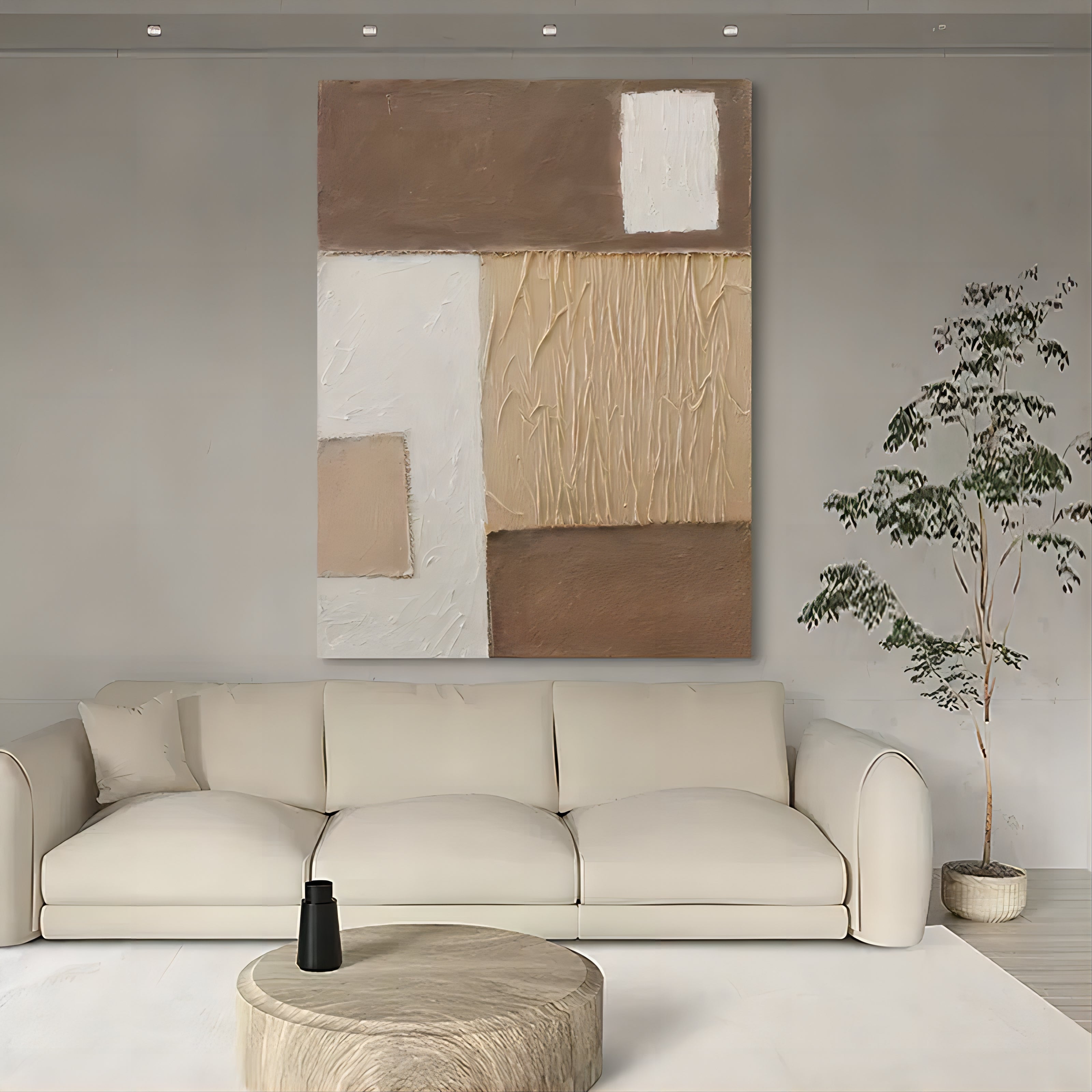 Wabi-Sabi Wall Art Brown Abstract Canvas Painting Brown Minimalist Art Japanese Oil Painting