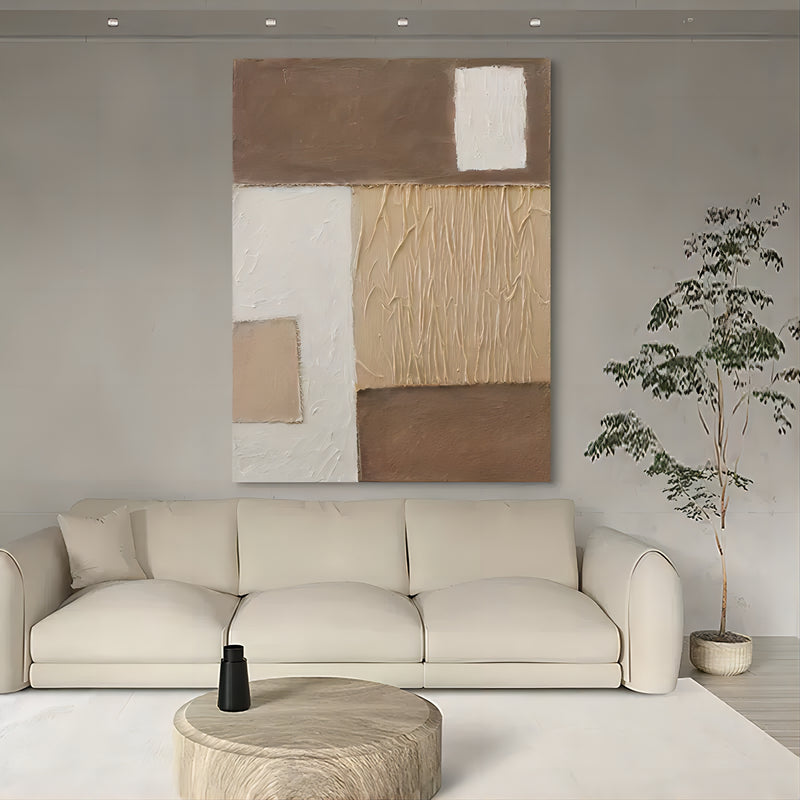 Wabi-Sabi Wall Art Brown Abstract Canvas Painting Brown Minimalist Art Japanese Oil Painting