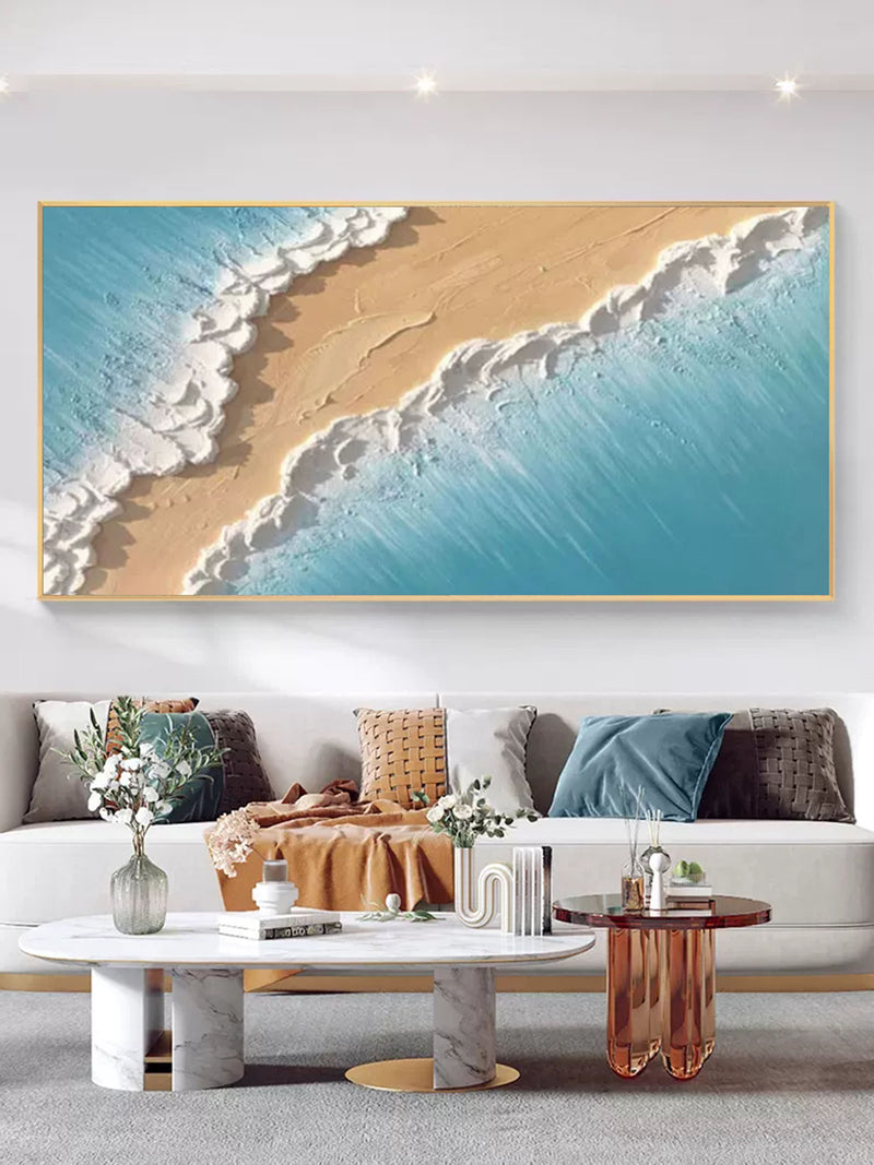 Blue Sea 3D Textured Acrylic Painting Horizontal Living Room Wall Painting Large Landscape Art