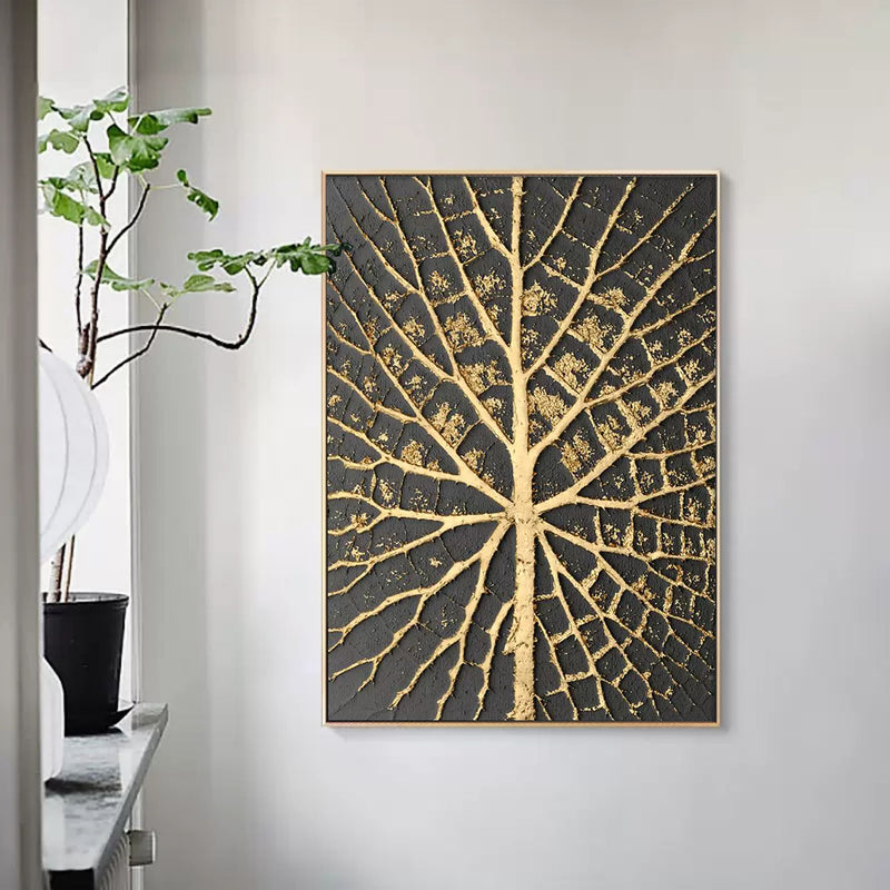 Gold and Black 3D Abstract Painting 3D Textured Wall Art 3D Plaster Art Luxury Decorative Painting