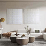 3D White Textured Art Canvas Set of 2 White Minimalist Wall Art White Abstract Oil Painting Set of 2