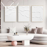 Large White 3D Abstract Art Textured Wall Art Plaster Wall Art Minimalist Canvas Painting Set of 3