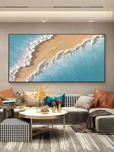 Blue Sea 3D Textured Acrylic Painting Horizontal Living Room Wall Painting Large Landscape Art