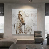White Horse Oil Painting Textured Horse Canvas Wabi Sabi Wall Art Contemporary Horse Home Decor