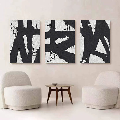 Black and White 3D Abstract Art Set of 3 Textured Wall Art Minimalist Abstract Painting Set of 3