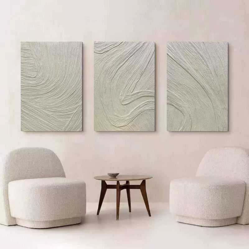 Beige Minimalist Abstract Painting Set of 3 3D Plaster Art Set of 3 3D Textured Canvas Art Set of 3