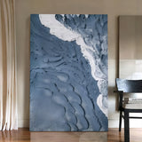 Large Blue 3D Sea Texture Painting Textured Wall Art Plaster Wall Art Mixed Media Canvas Art