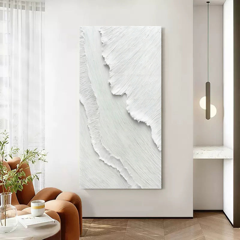 Large White 3D Abstract Canvas Art White Plaster Wall Art Textured Art Minimalism Painting Textured Wall Art