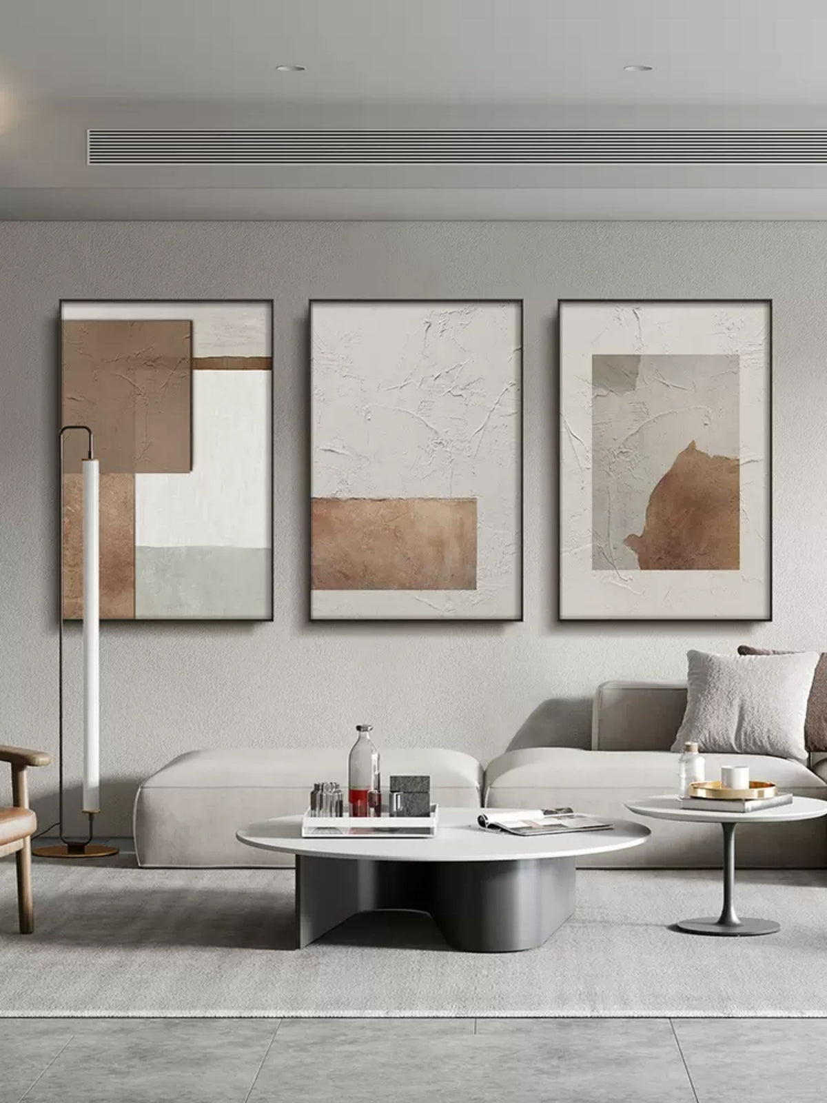 Large Gray 3D Minimalist Abstract Painting Set of 3 Wabi-Sabi Wall Art ...