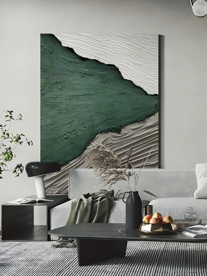 White and Green 3D Minimalist Abstract Painting Plaster Artwork on Canvas 3d Textured Wall Art
