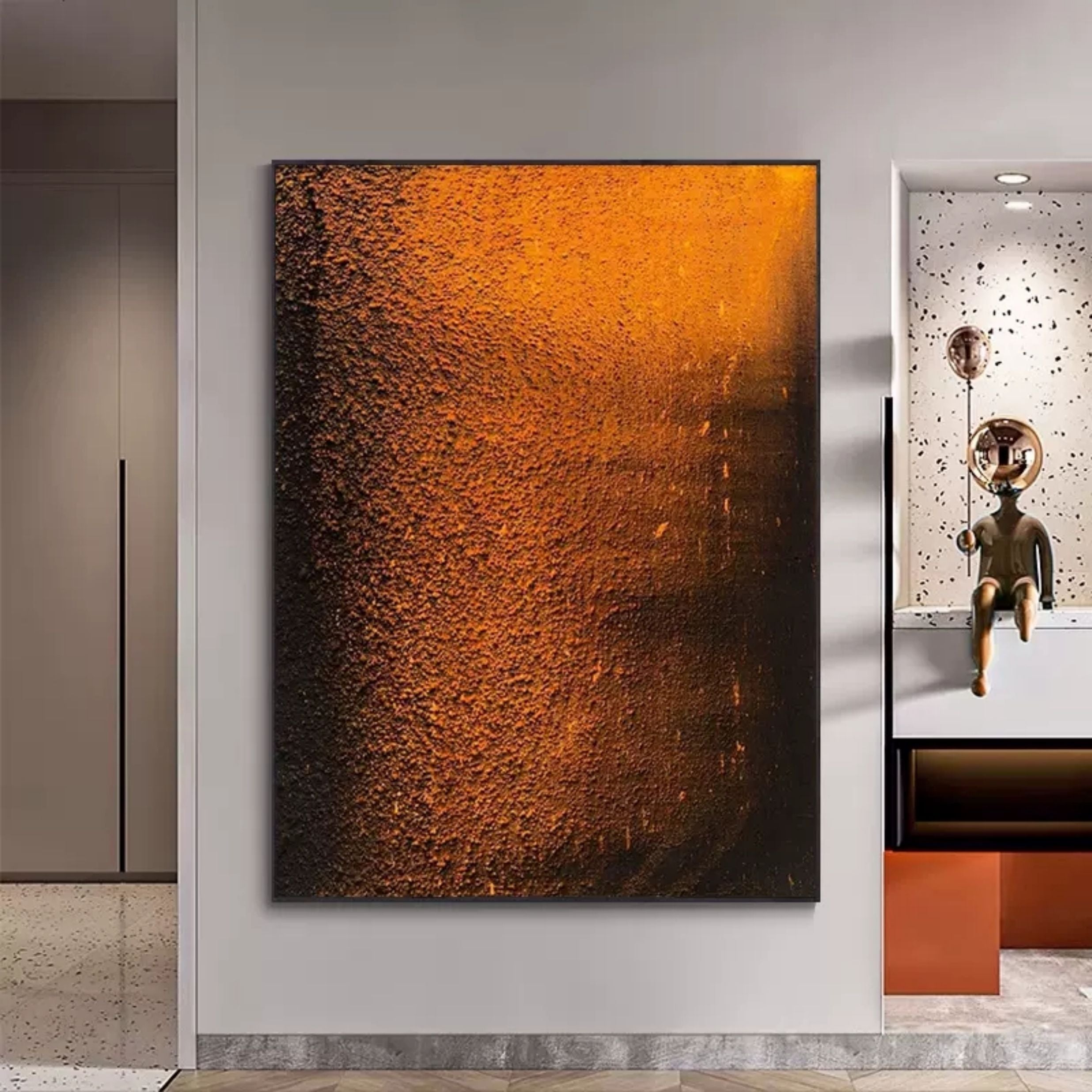 Large Orange Texture Wall Painting Orange 3D Minimalist Art Living Room Orange Wall Decor Painting
