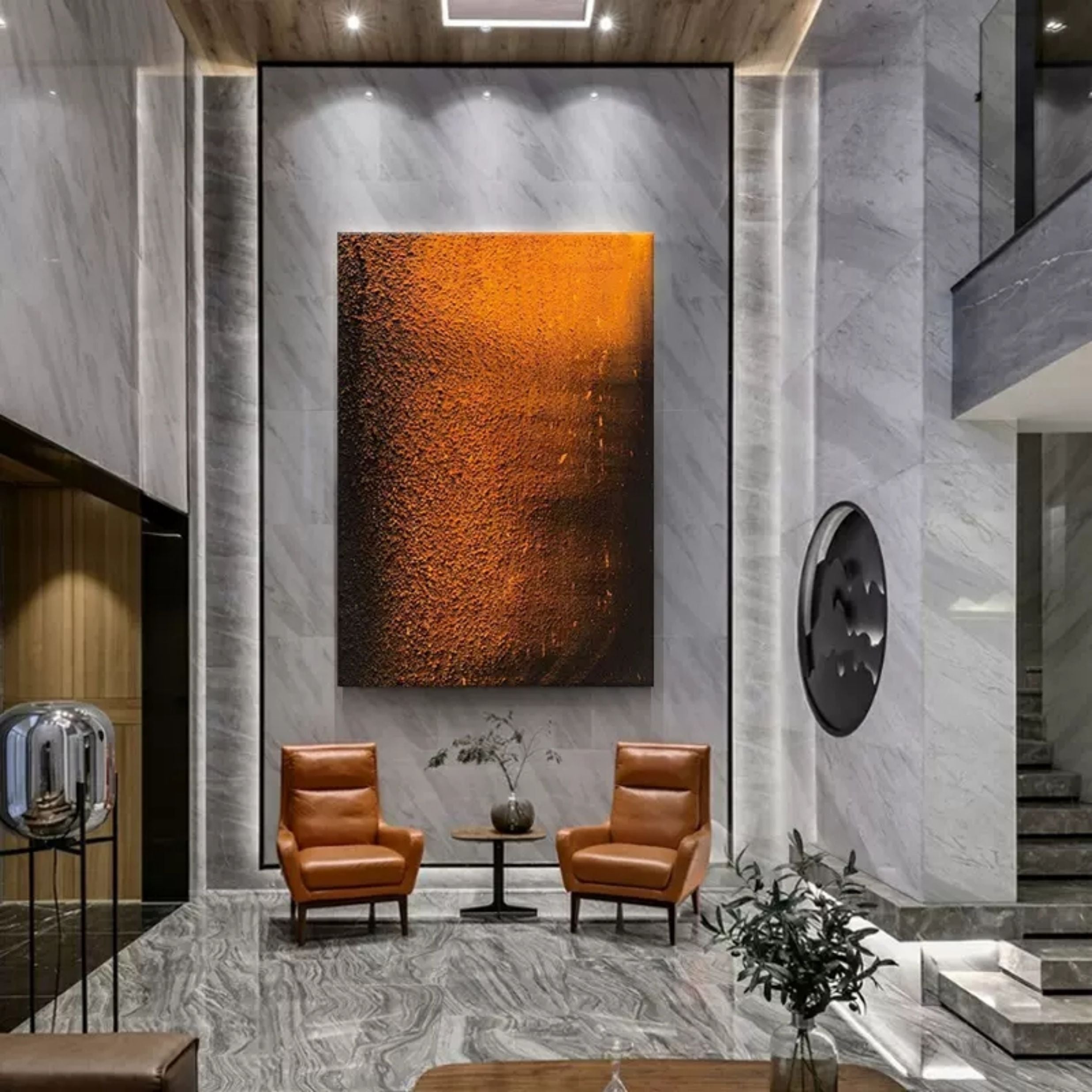 Large Orange Texture Wall Painting Orange 3D Minimalist Art Living Room Orange Wall Decor Painting