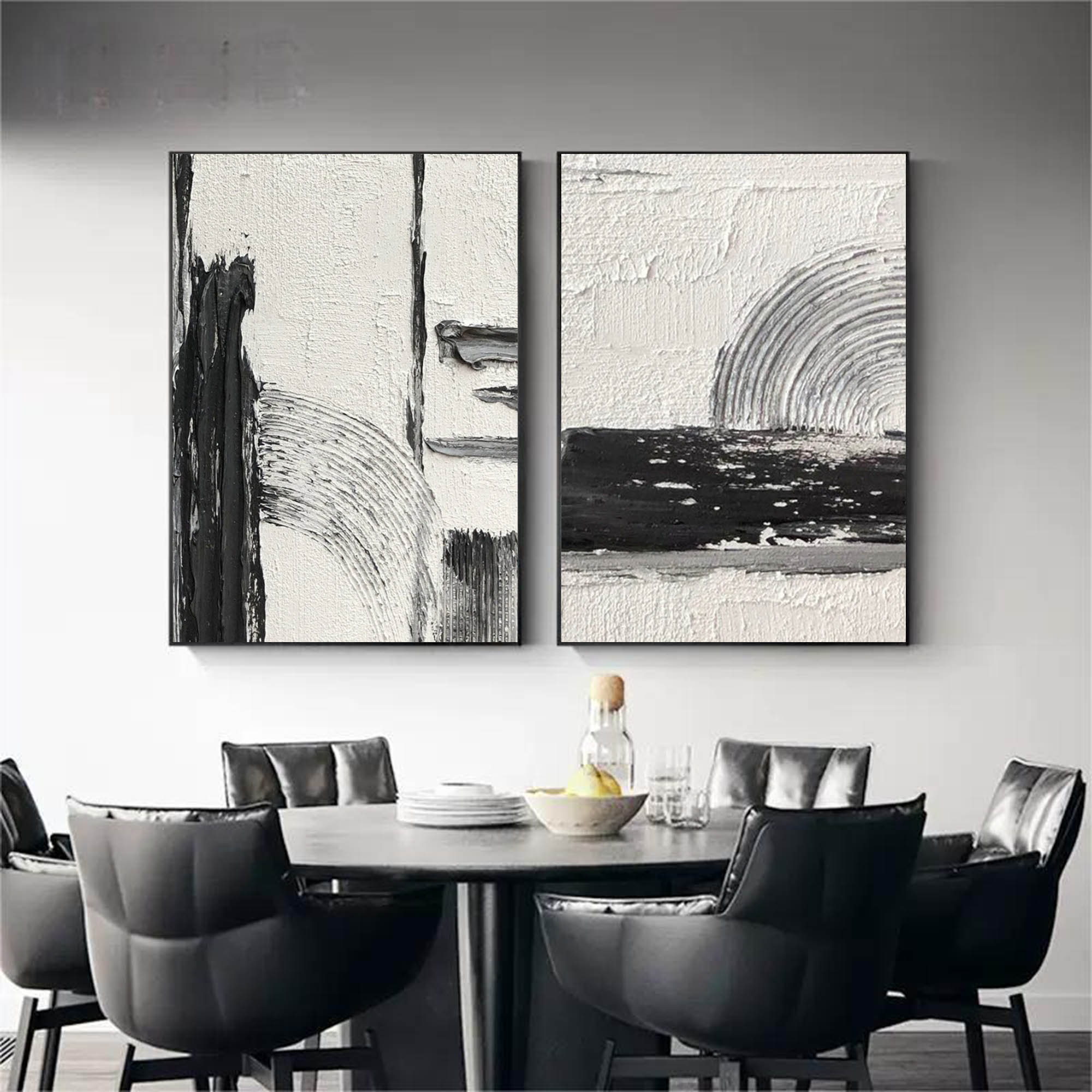 Black and White Abstract Canvas Art Set of 2 Black and White Oil Painting Textured Wall Art Set of 2 Modern Abstract Art