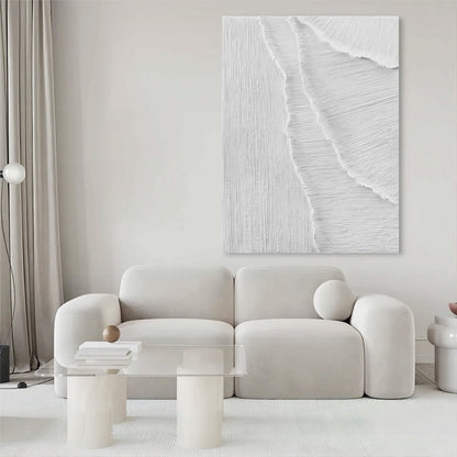 Large White 3D Abstract Painting Plaster Wall Art Textured Wall Painting Minimalist Canvas Art