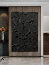 Large Black 3D Abstract Art Plaster Wall Art Textured Wall Art Black Minimalism Canvas Paintings