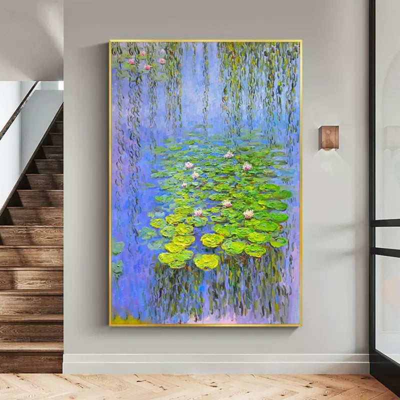 Monet Water Lily Impressionism 3D Water Lily Texture Acrylic Canvas Painting Hallway decor Painting