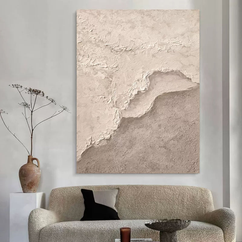 Beige and Gray 3D Abstract Painting 3D Plaster Art WabiSabi Wall Art Heavy Textured Acrylic Painting