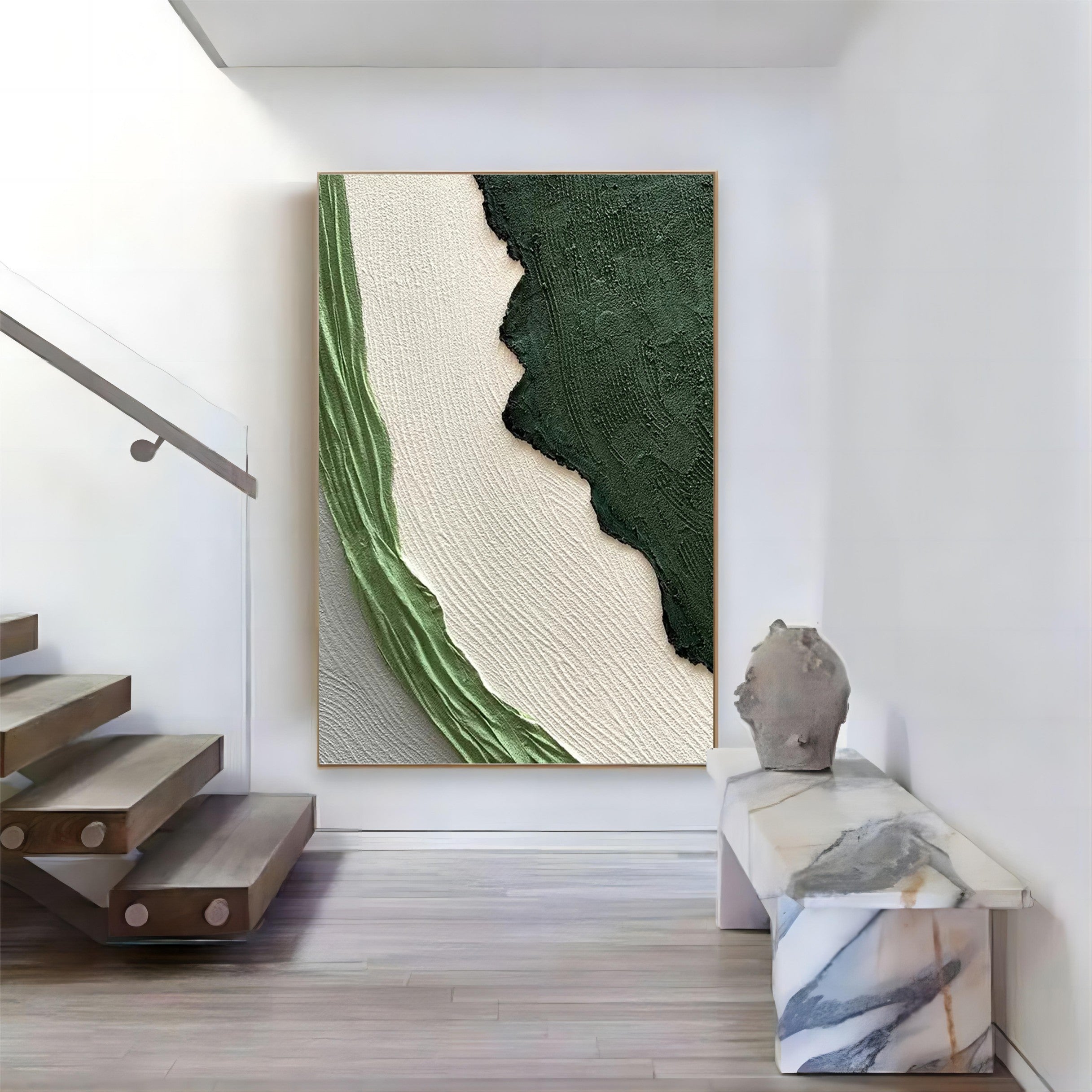 Green Plaster Abstract Art 3D Green Minimalist Abstract Canvas Art Green Textured Acrylic Painting
