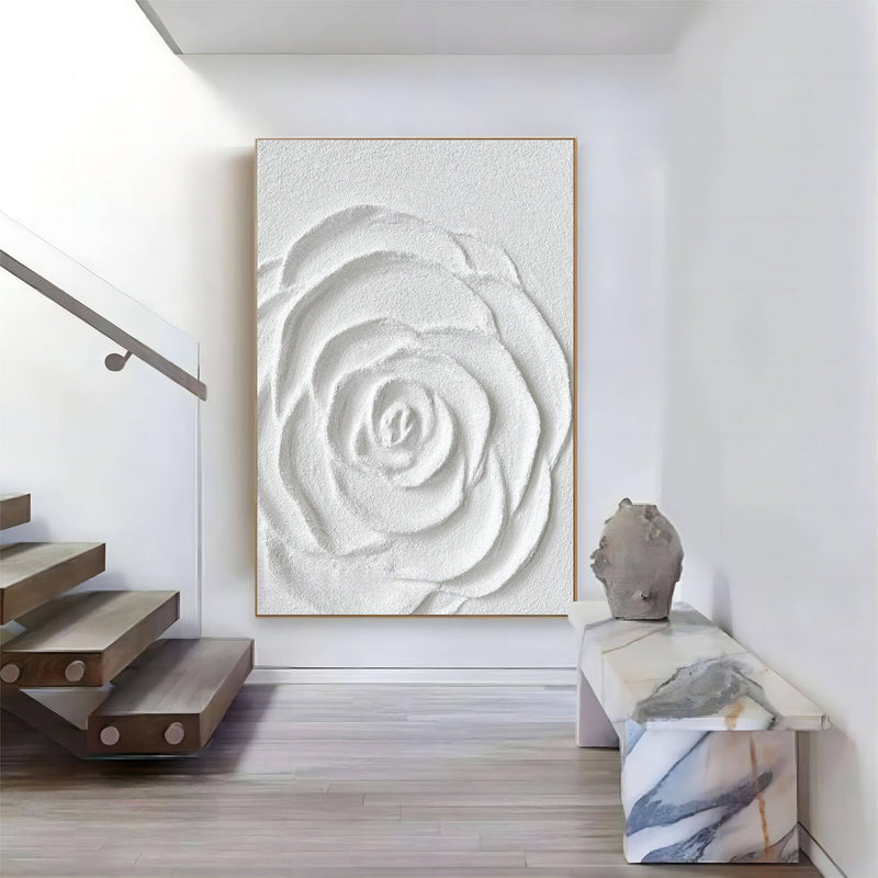 White Flower Plaster Art 3D Plaster Art Plaster Wall Art Plaster Painting On Canvas For Sale