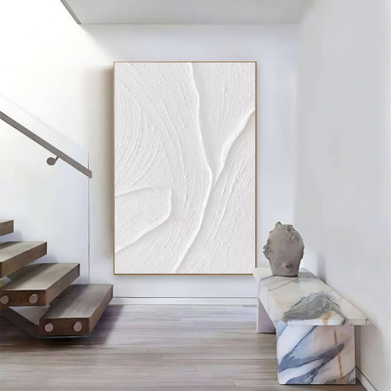 Large White 3D Abstract Art Textured Wall Art Plaster Wall Art Minimalist Art knife Painting on sale
