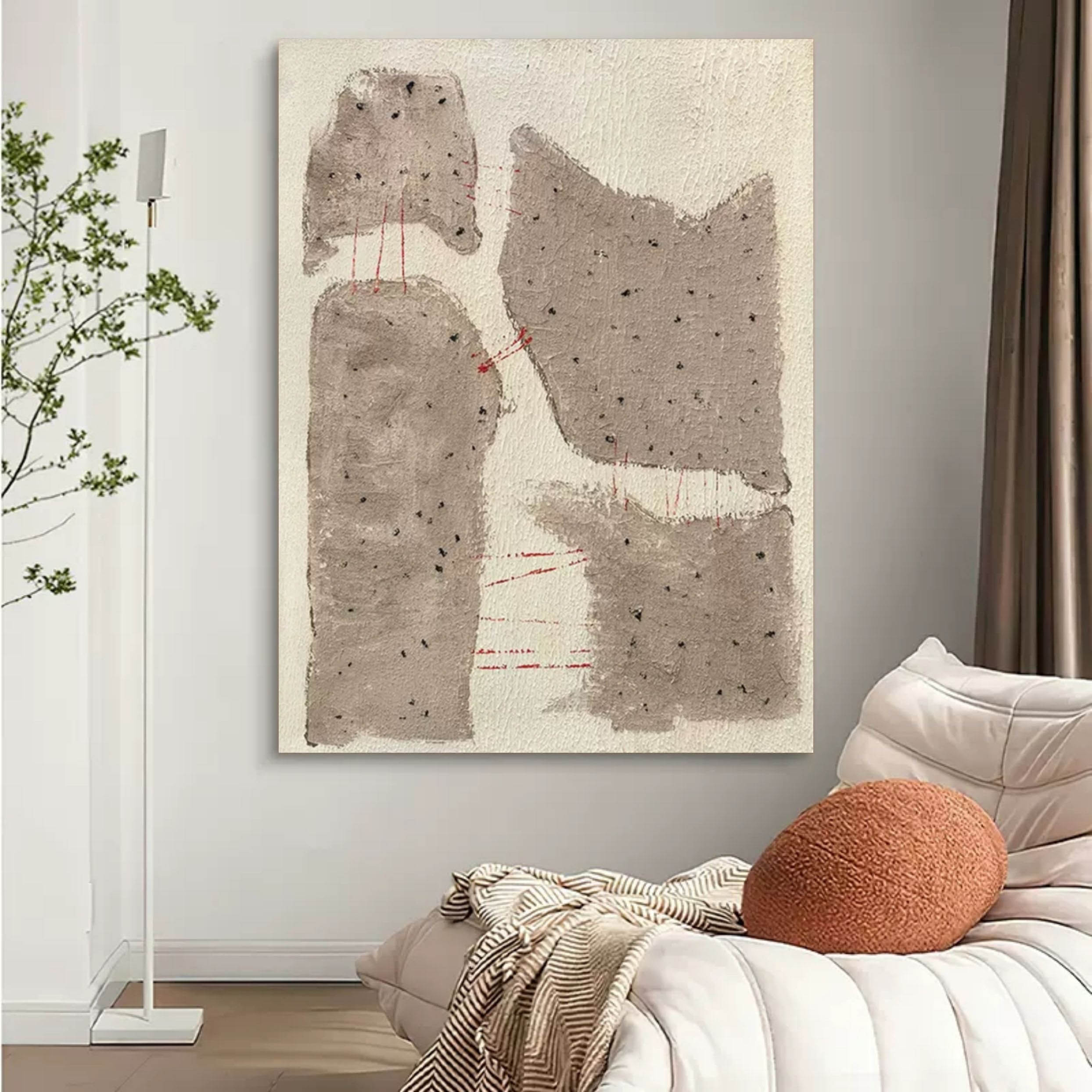 Beige and gray 3D minimalist painting Beige and gray textured abstract painting Wabi-sabi wall art
