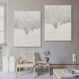 Gray 3D Minimalist Canvas Art Set of 2 Textured Wall Art Wabi-Sabi Wall Decor Paintings Set of 2