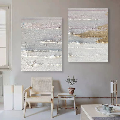 Gray and White 3D Abstract Art Set of 2 Wabi-Sabi Wall Art Minimalist Art Textured Wall Painting
