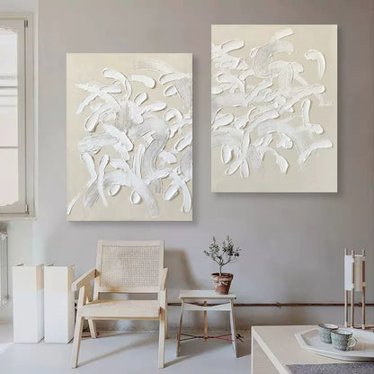 Set of 2 3D Beige Art Canvas Abstract Beige Oil Painting Set of 2 Beige Textured Wall Art Set of 2