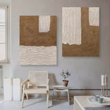 Brown and Beige 3D Abstract Painting Set of 2 Wabi-Sabi Wall Decor Painting Set of 2 Minimalist Painting Set of 2