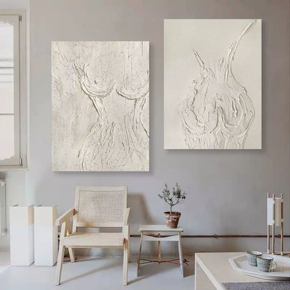 Beige 3D Minimalist Abstract Canvas Art Set of 2 Plaster Wall Art Set of 2 Textured Wall Painting