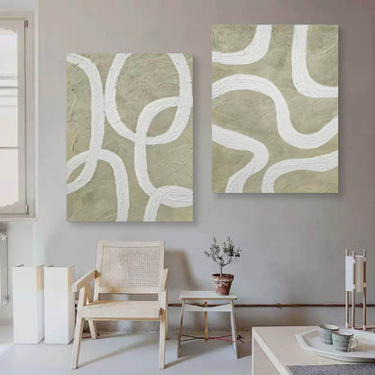 3D Brown and White Minimalist Art Canvas Set of 2 Wabi-Sabi Art Brown and White Texture Art Painting