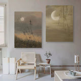 Moon Oil Painting Set of 2 Moon Landscape Art Canvas Set of 2 Wabi Sabi Painting Textured Wall Art