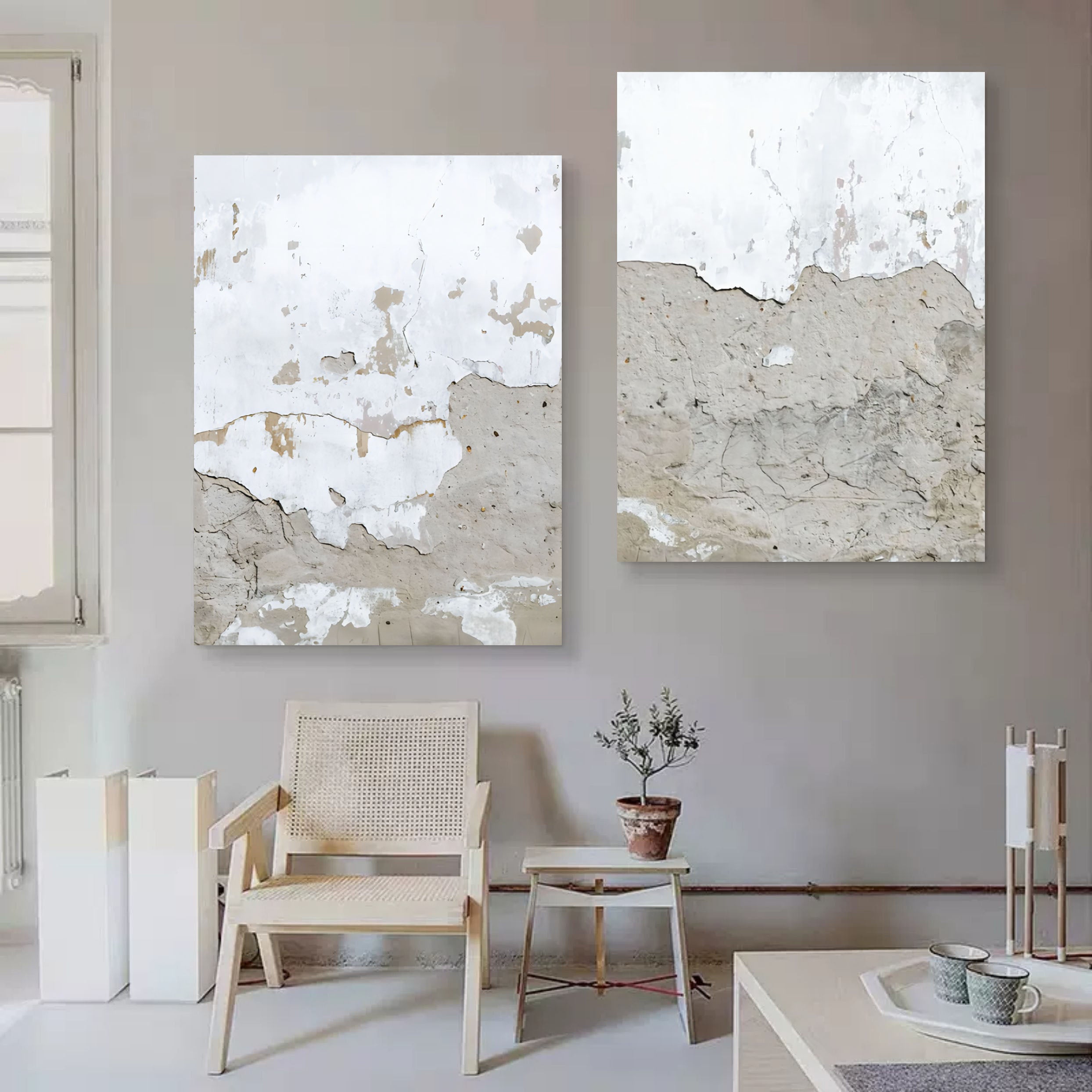 Gray and White 3D Abstract Art Wabi-Sabi Wall Decor Textured Wall Art Minimalist Painting Set of 2