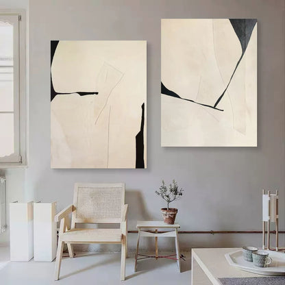 3D Beige Abstract Oil Painting Set of 2 Beige Textured Art Abstract Canvas Wabi-Sabi Wall Art Set of 2