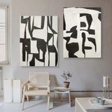 Set of 2 3D Black and White Art Canvas Abstract Black and White Oil Painting Set of 2 Wabi Sabi Wall Art